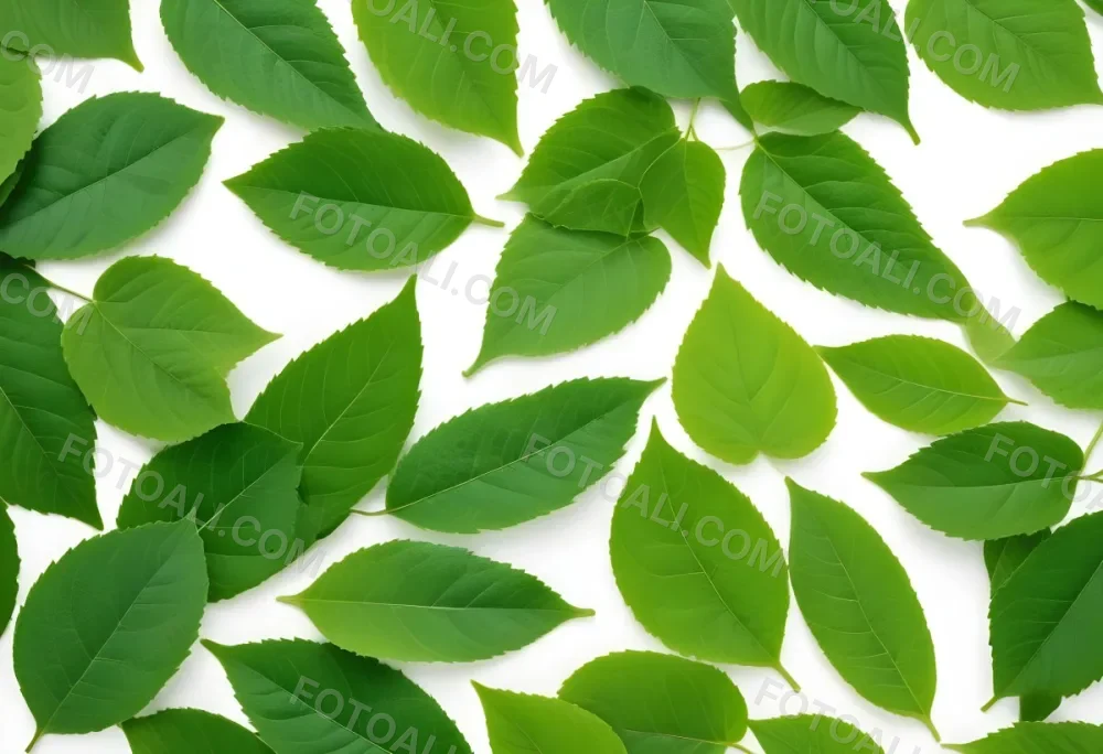 Green Leaves Close Up View Of Various Shapes And Sizes Of Fresh Vibrant Green Leaves Against A White Background 4 C2ab