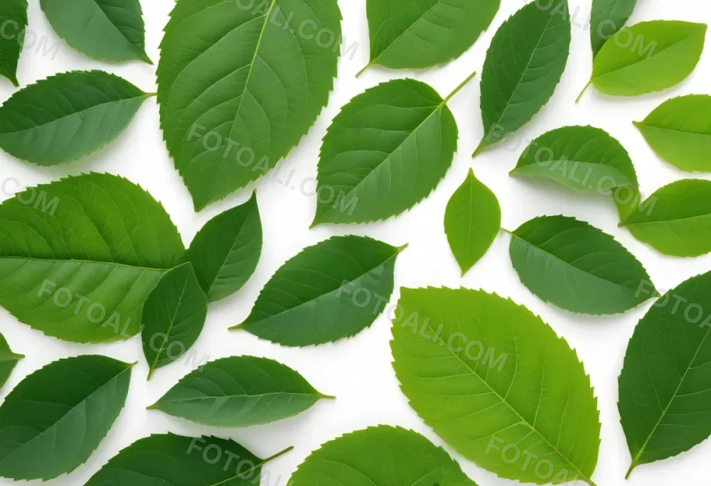 Green Leaves Close Up View Of Various Shapes And Sizes Of Fresh Vibrant Green Leaves Against A White Background 6 26ac