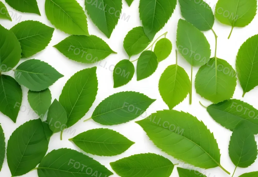 Green Leaves Close Up View Of Various Shapes And Sizes Of Fresh Vibrant Green Leaves Against A White Background 7 6d22