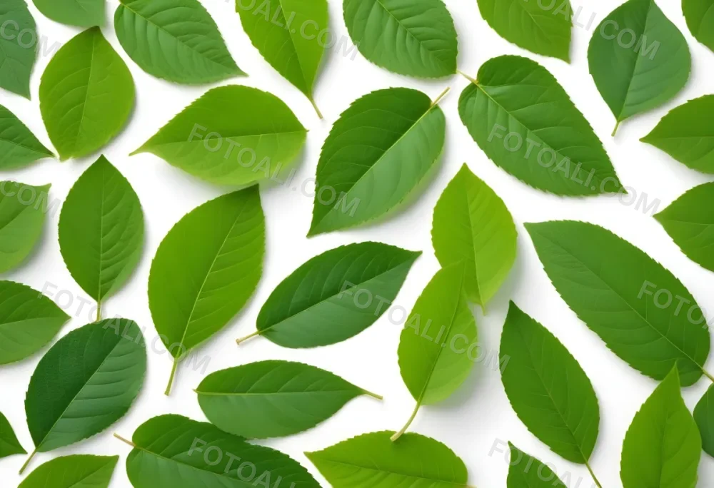 Green Leaves Close Up View Of Various Shapes And Sizes Of Fresh Vibrant Green Leaves Against A White Background 8 A9eb