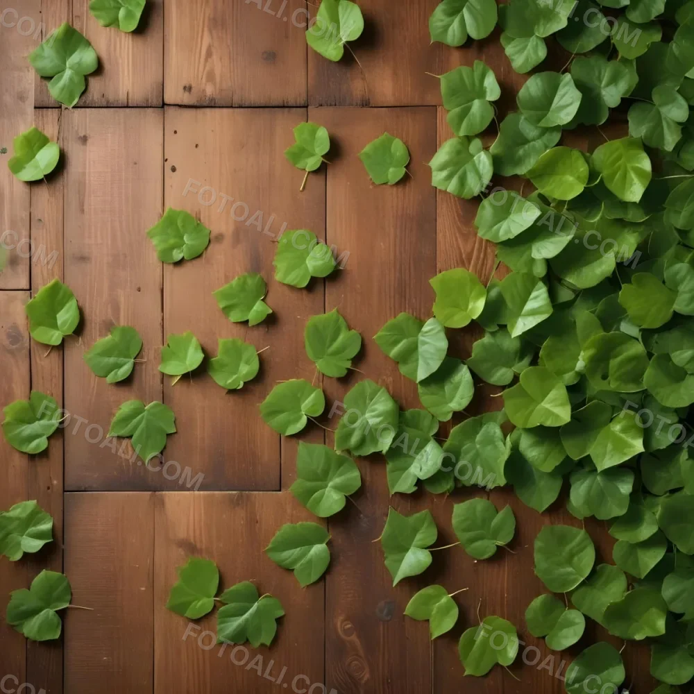 Green Leaves Floating Over A Wooden Surface 1 B6a1