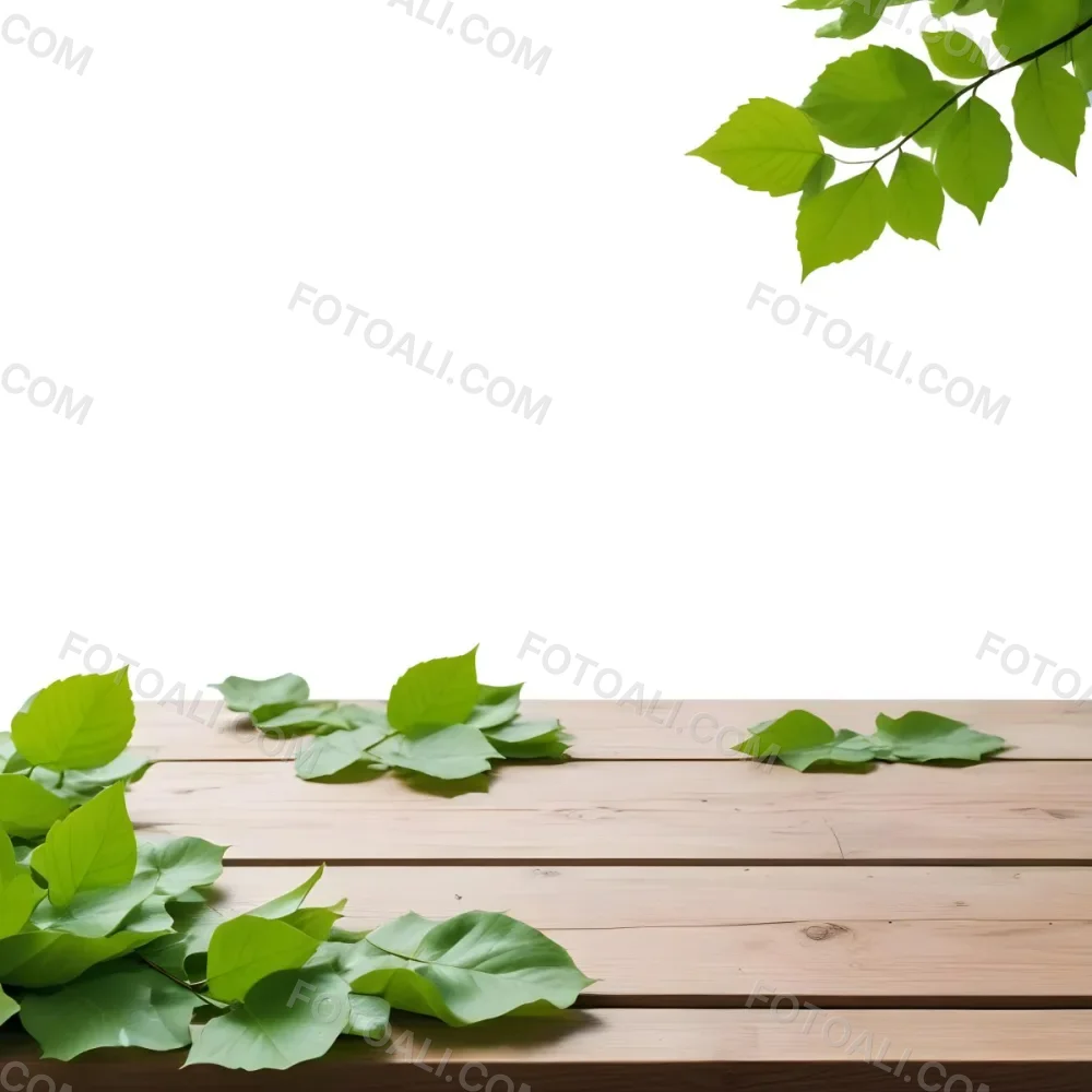 Green Leaves Floating Over A Wooden Surface 12 123d