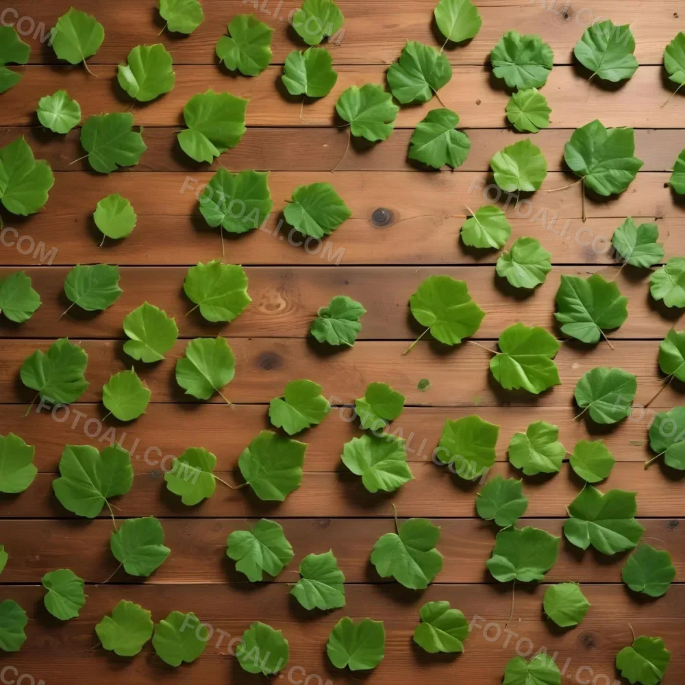 Green Leaves Floating Over A Wooden Surface 15 2367