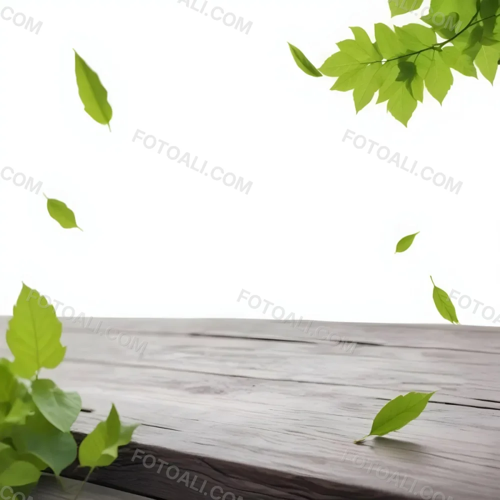 Green Leaves Floating Over A Wooden Surface 2 A717