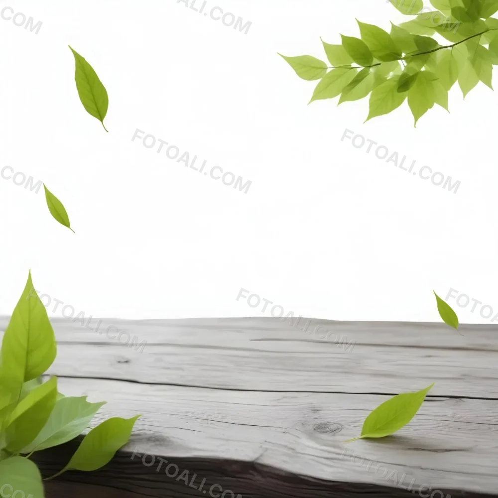 Green Leaves Floating Over A Wooden Surface 5 9abb