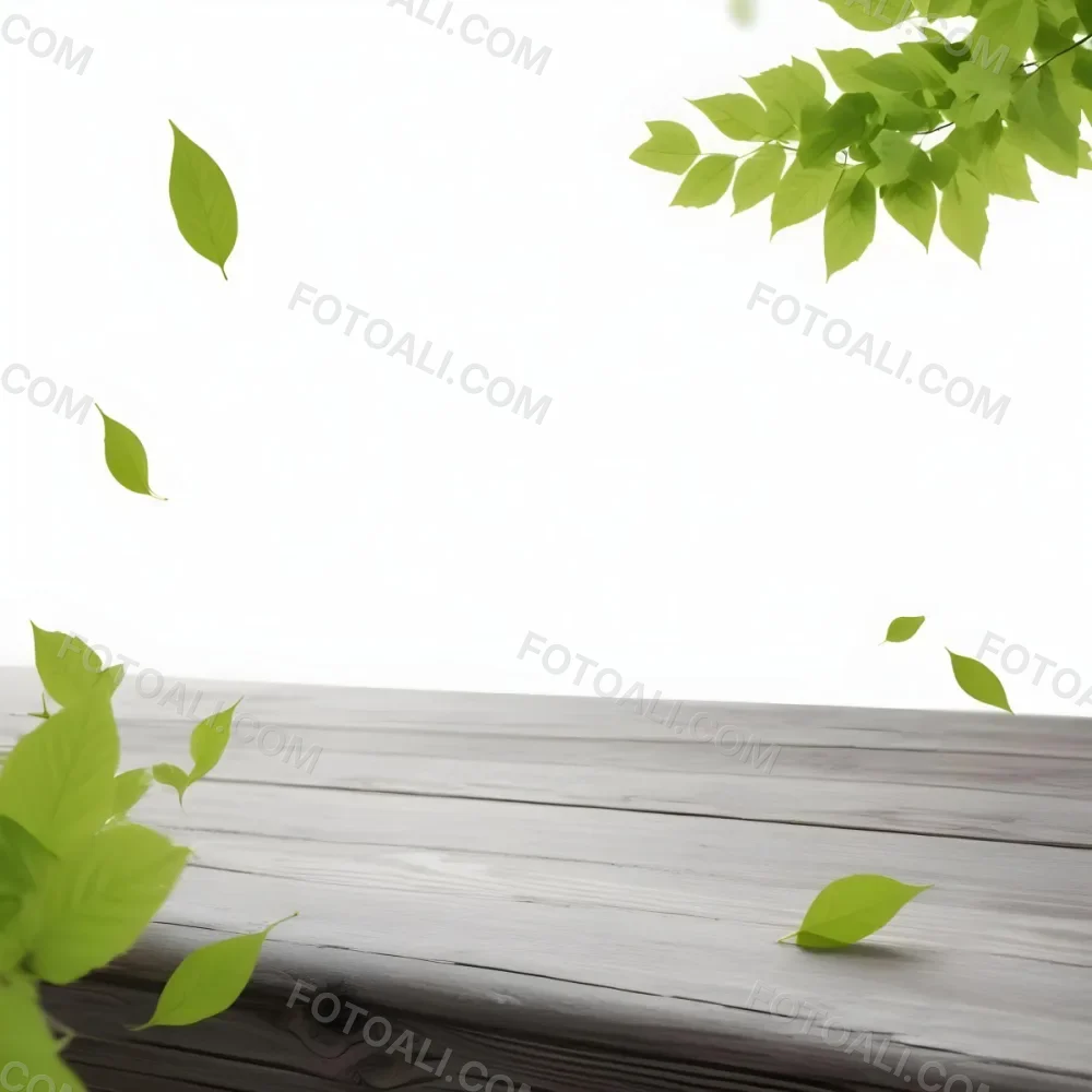 Green Leaves Floating Over A Wooden Surface 6 F710