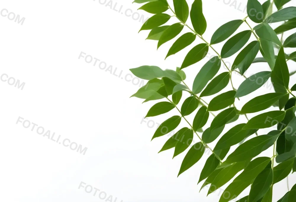 Green Leaves Of A Plant Against A White Background 4 E69f