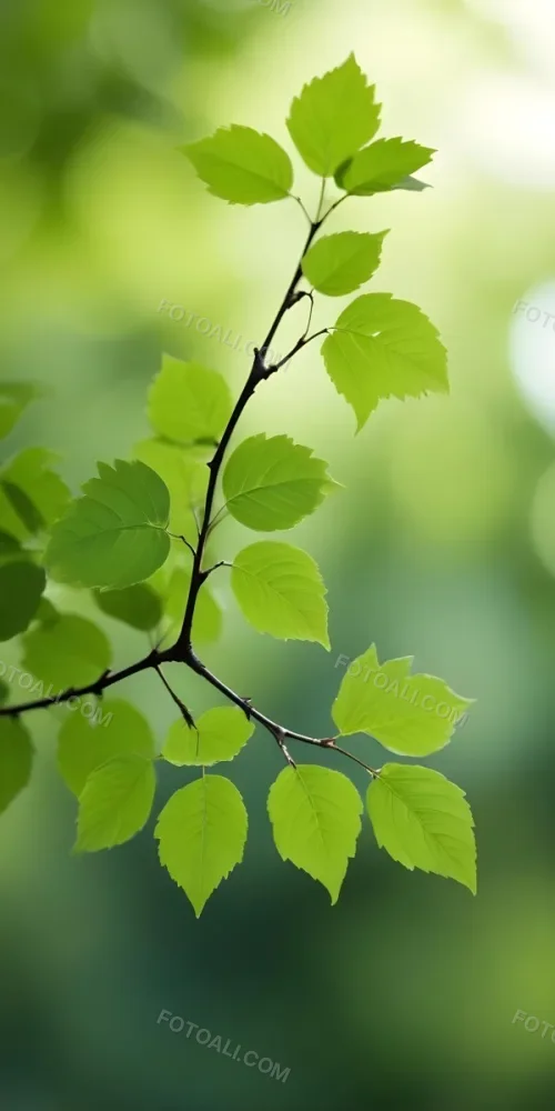 Green Leaves On A Branch Against A Blurred Green Background 17 8368