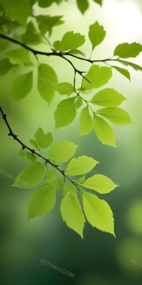 Green Leaves On A Branch Against A Blurred Green Background 18 4e53