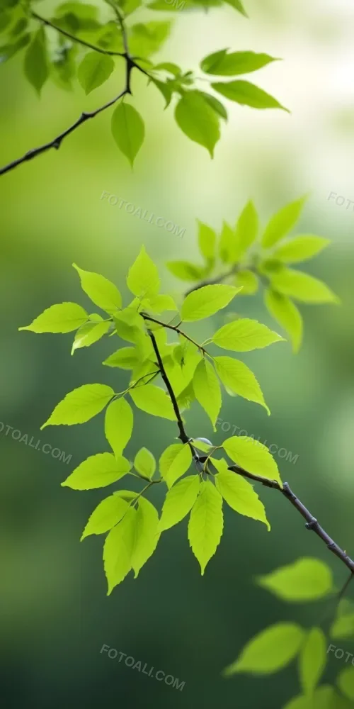 Green Leaves On A Branch Against A Blurred Green Background 19 67d6