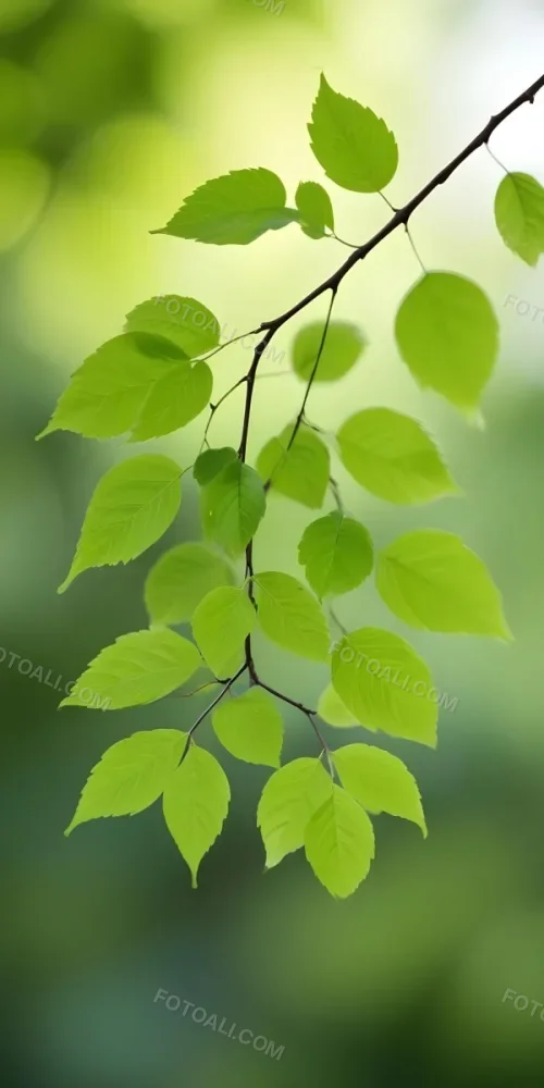 Green Leaves On A Branch Against A Blurred Green Background 21 15ed