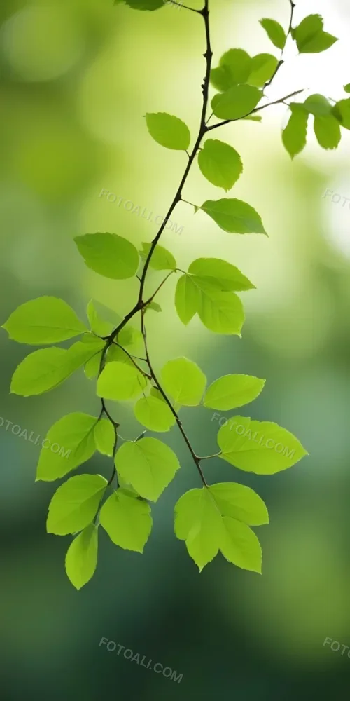 Green Leaves On A Branch Against A Blurred Green Background 5 75b4