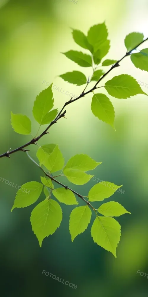 Green Leaves On A Branch Against A Blurred Green Background 9 B36d