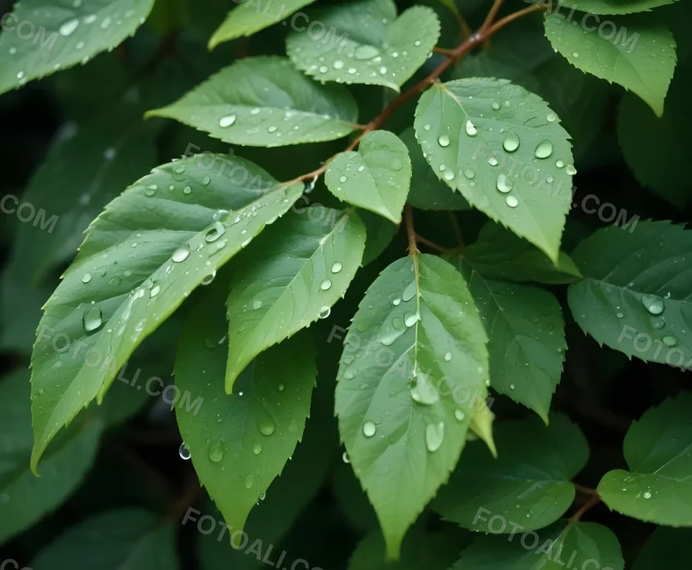 Green Leaves With Water Droplets 4 D264