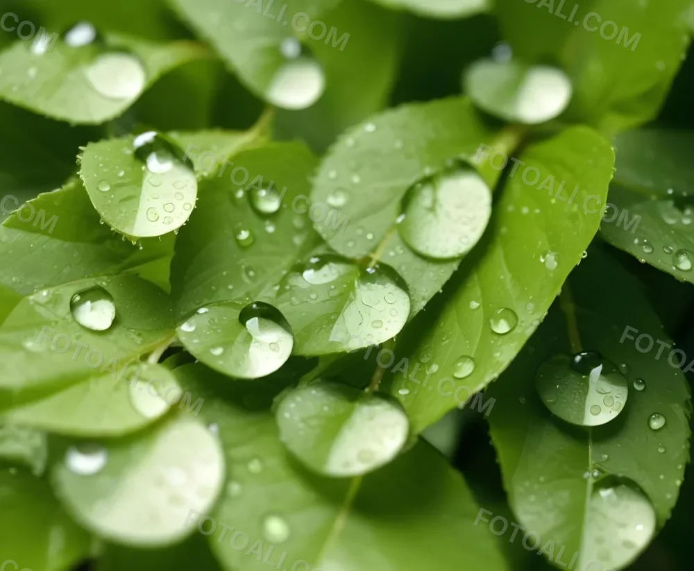 Green Leaves With Water Droplets 8 E311