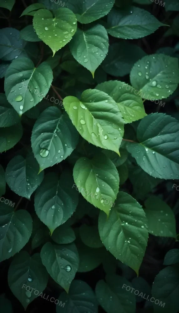 Green Leaves With Water Droplets Lush Foliage In A Dark Natural Environment 11 E243