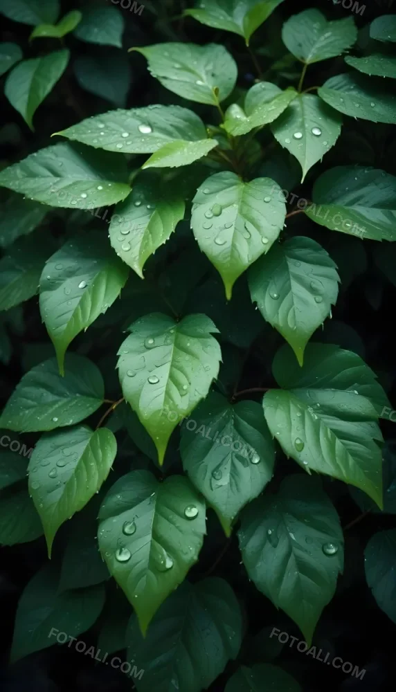Green Leaves With Water Droplets Lush Foliage In A Dark Natural Environment 4 A7b7