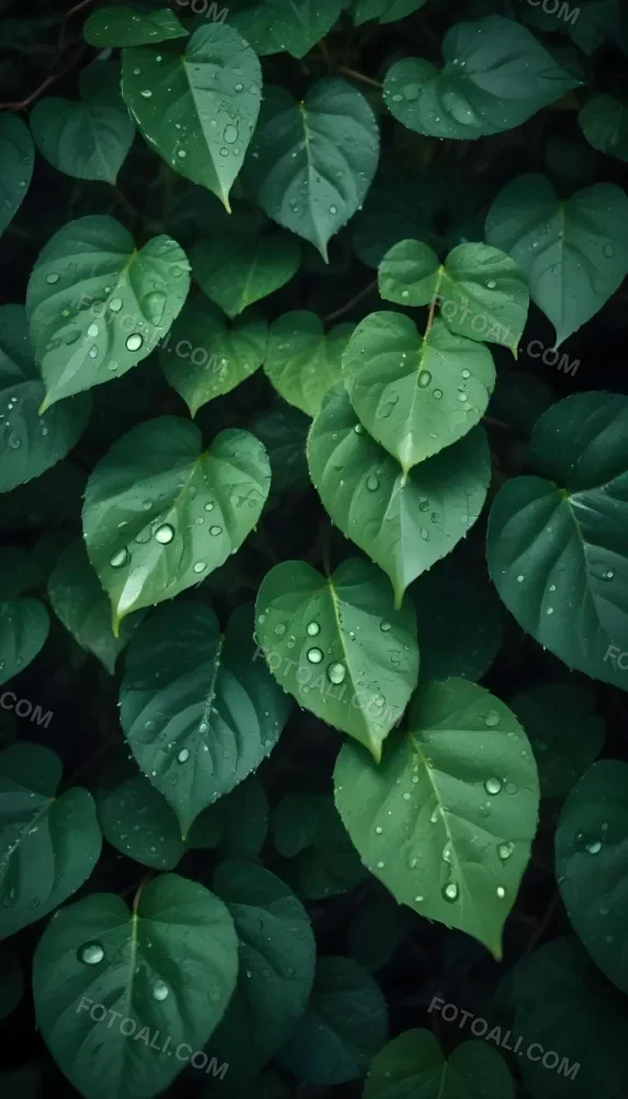 Green Leaves With Water Droplets Lush Foliage In A Dark Natural Environment 7 B33c