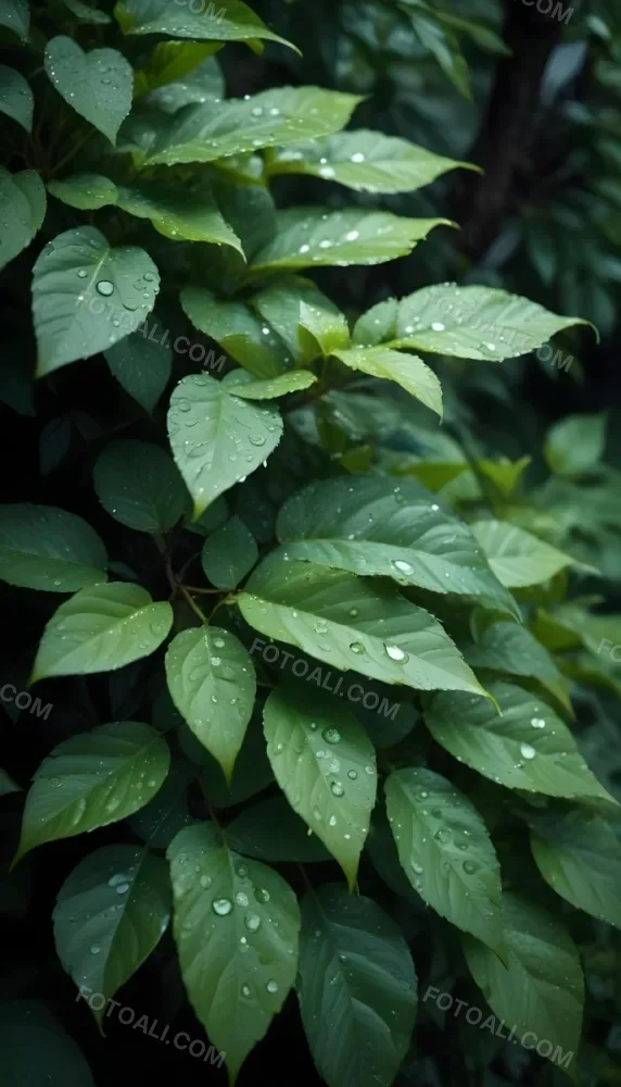 Green Leaves With Water Droplets Lush Foliage In A Dark Natural Environment 8 A3a1