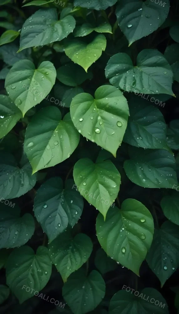 Green Leaves With Water Droplets Lush Foliage In A Dark Natural Environment 9 Af9a