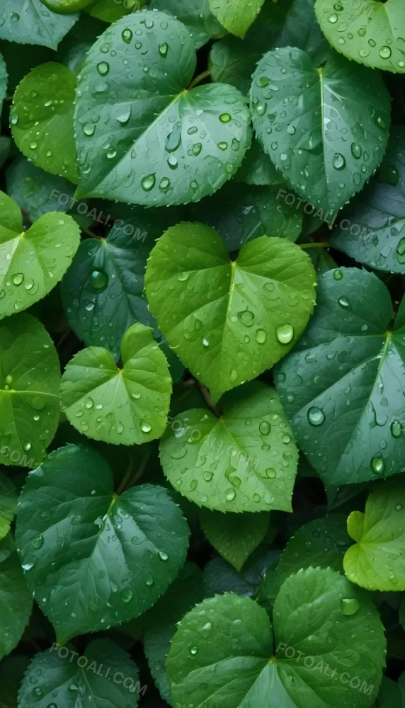 Green Leaves With Water Droplets On Them Showcasing Various Shades Of Green And Heart Shaped Leaves Densely Packed Together 11 D376