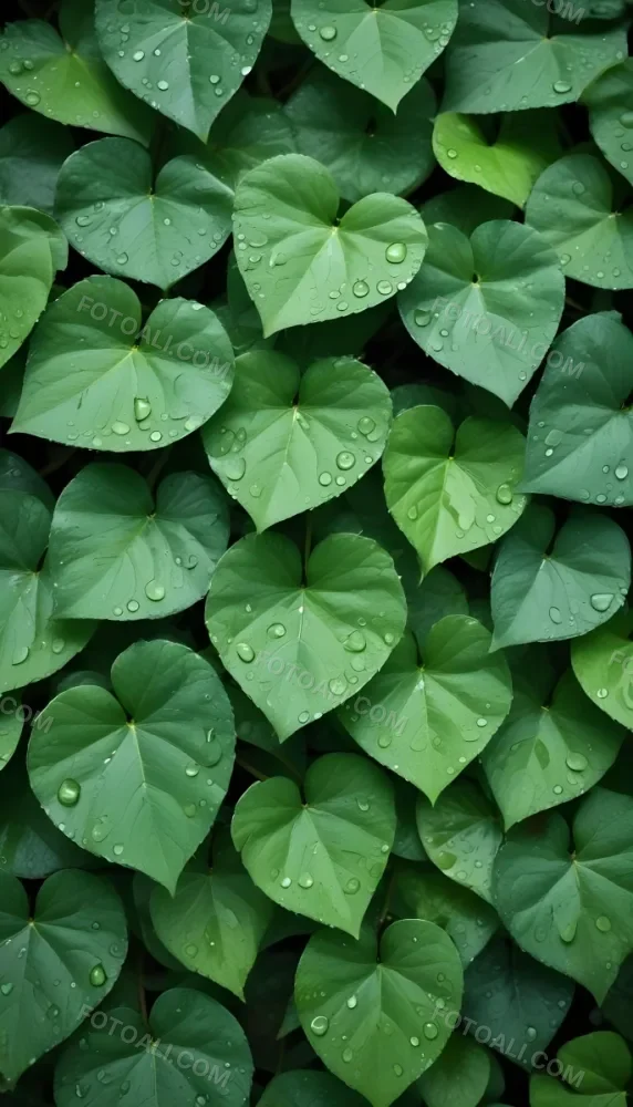 Green Leaves With Water Droplets On Them Showcasing Various Shades Of Green And Heart Shaped Leaves Densely Packed Together 35 A675