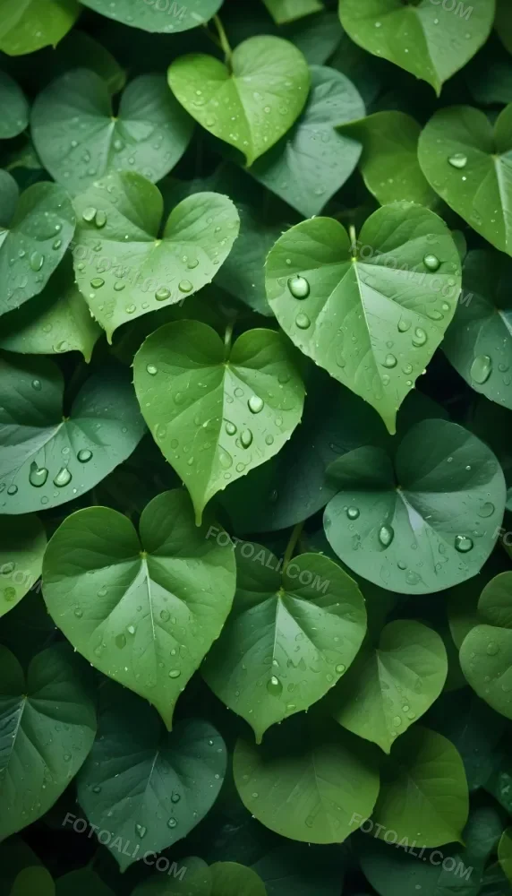 Green Leaves With Water Droplets On Them Showcasing Various Shades Of Green And Heart Shaped Leaves Densely Packed Together 4 07a6