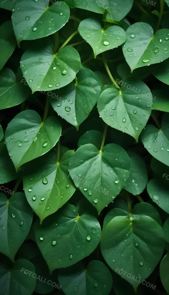 Green Leaves With Water Droplets On Them Showcasing Various Shades Of Green And Heart Shaped Leaves Densely Packed Together 6 8609
