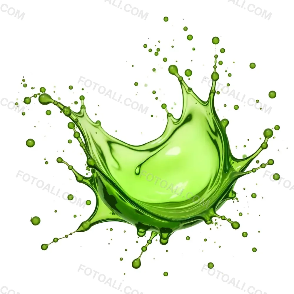 Green Liquid Splash With Droplets In The Air Dynamic Movement Vibrant Color Clean And Isolated Composition Studio Shot White Background 71 D06b