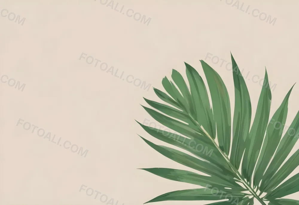 Green Palm Leaf On A Beige Background Minimalist Style Bright And Clean Simple Composition Natural Light Tropical Vibe Fresh And Vibrant Botanical Theme 13 A065