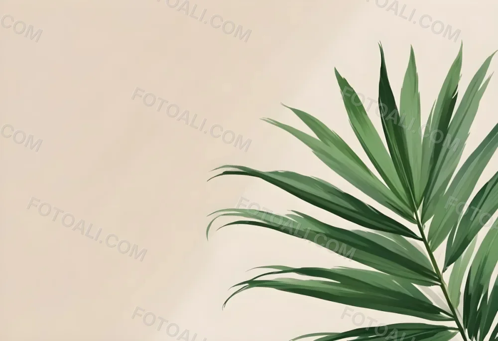 Green Palm Leaf On A Beige Background Minimalist Style Bright And Clean Simple Composition Natural Light Tropical Vibe Fresh And Vibrant Botanical Theme 14 685b