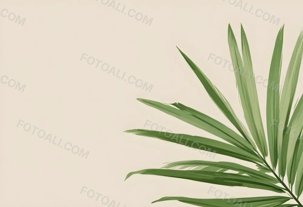Green Palm Leaf On A Beige Background Minimalist Style Bright And Clean Simple Composition Natural Light Tropical Vibe Fresh And Vibrant Botanical Theme 18 204c