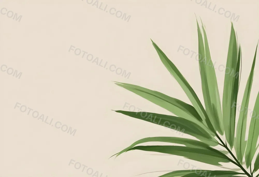 Green Palm Leaf On A Beige Background Minimalist Style Bright And Clean Simple Composition Natural Light Tropical Vibe Fresh And Vibrant Botanical Theme 23 5b15