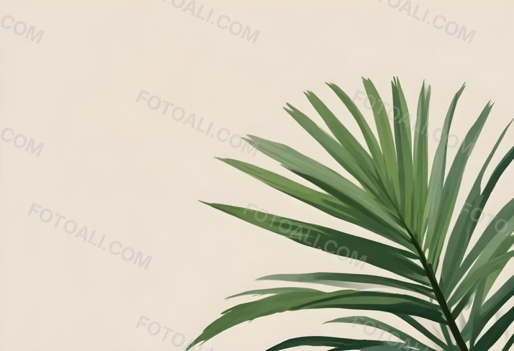Green Palm Leaf On A Beige Background Minimalist Style Bright And Clean Simple Composition Natural Light Tropical Vibe Fresh And Vibrant Botanical Theme 6 C06a