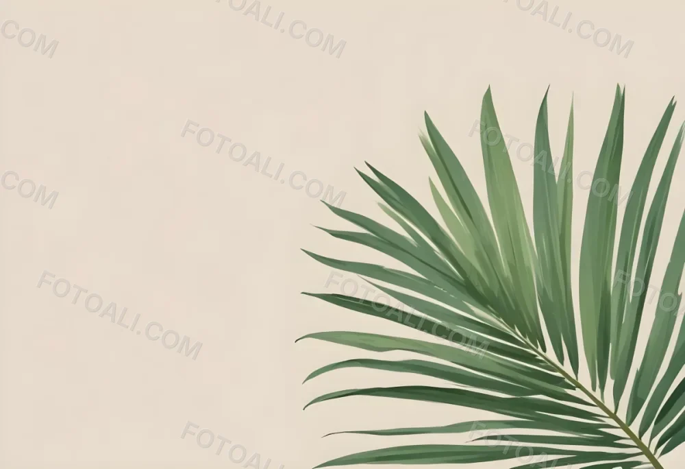 Green Palm Leaf On A Beige Background Minimalist Style Bright And Clean Simple Composition Natural Light Tropical Vibe Fresh And Vibrant Botanical Theme 9 A3f3