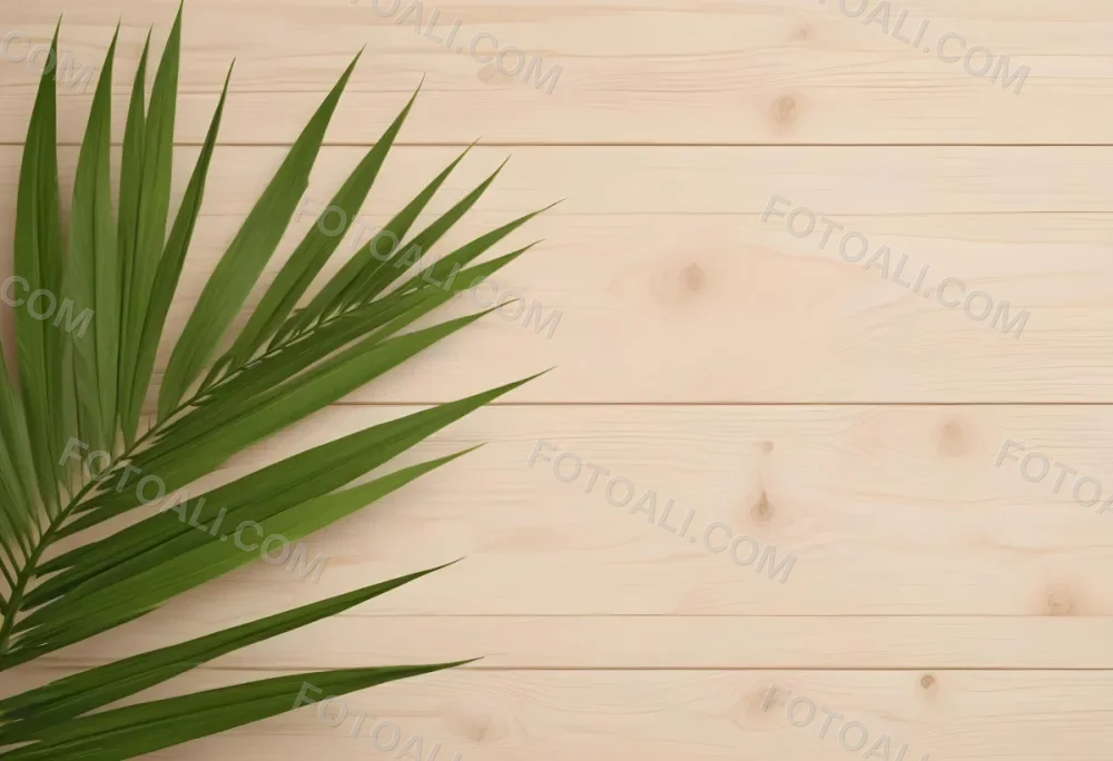 Green Palm Leaf On A Light Brown Wooden Background Tropical Vibrant Natural Fresh Minimalist Clean Bright Summer Botanical Organic Simple 35 1c9d