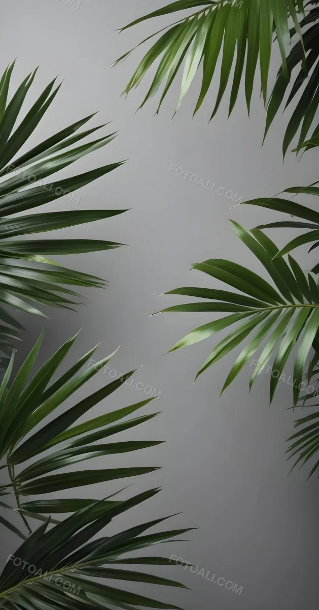 Green Palm Leaves Against A Gray Background 2 6e27