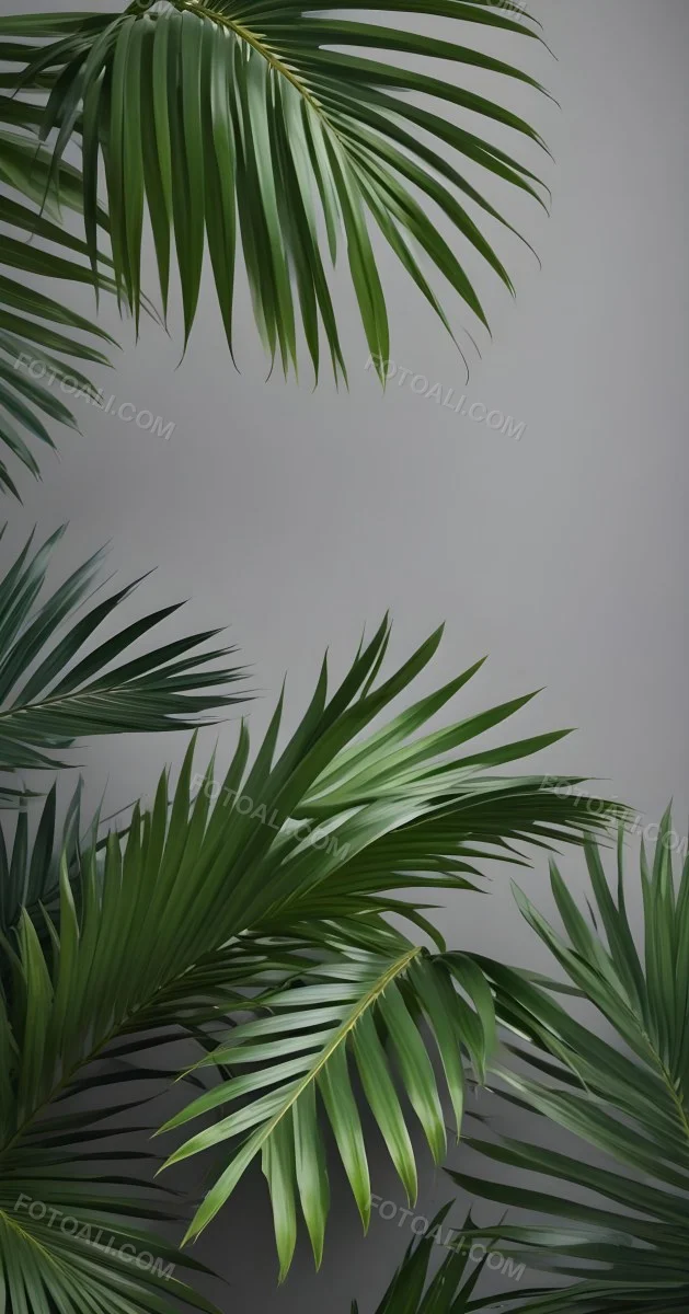 Green Palm Leaves Against A Gray Background 3 87fd