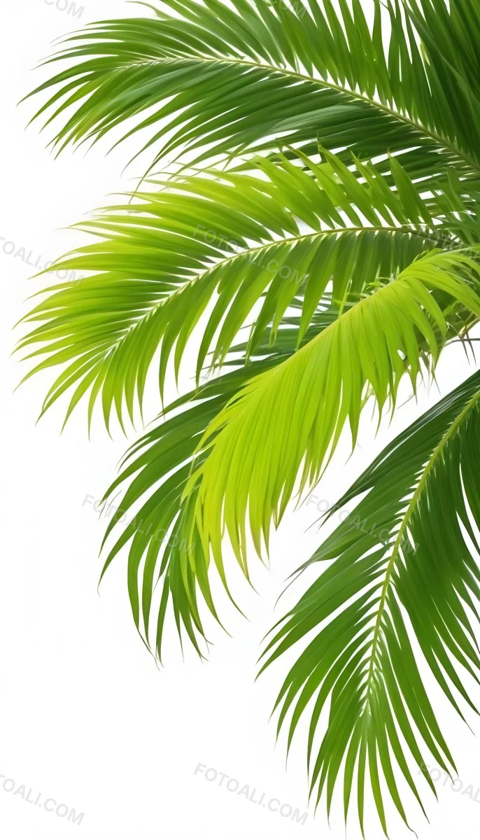 Green Palm Leaves Against A White Background 10 D971