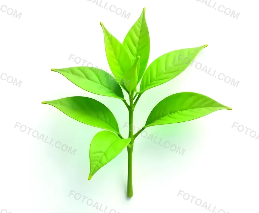 Green Tea Leaves With A Stem Isolated On A White Background Showcasing The Vibrant Color And Texture Of The Plant 5 F267