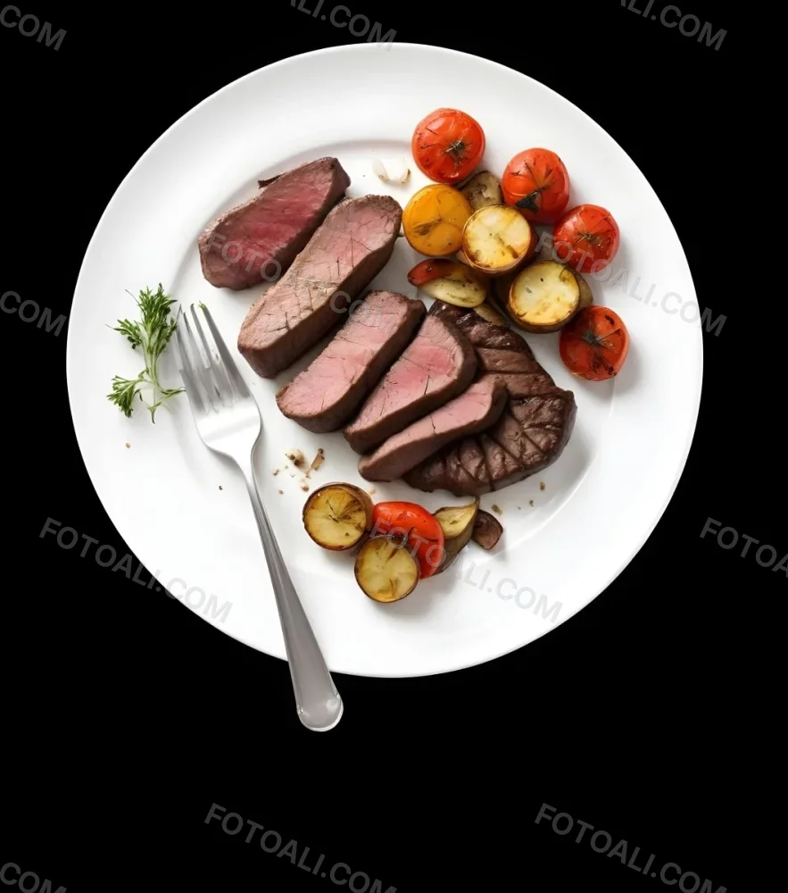 Grilled Steak With Roasted Potatoes And Tomatoes Garnished With Fresh Parsley 2 3912