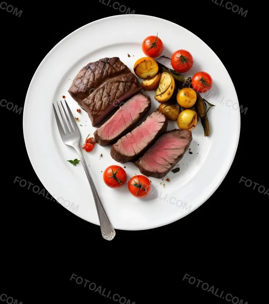 Grilled Steak With Roasted Potatoes And Tomatoes Garnished With Fresh Parsley 3 A626
