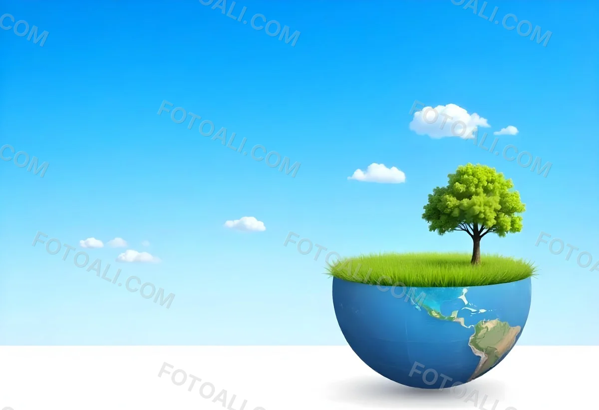 Half Earth With Green Grass And A Tree On Top Blue Sky With Some Clouds White Background 13 A3dc