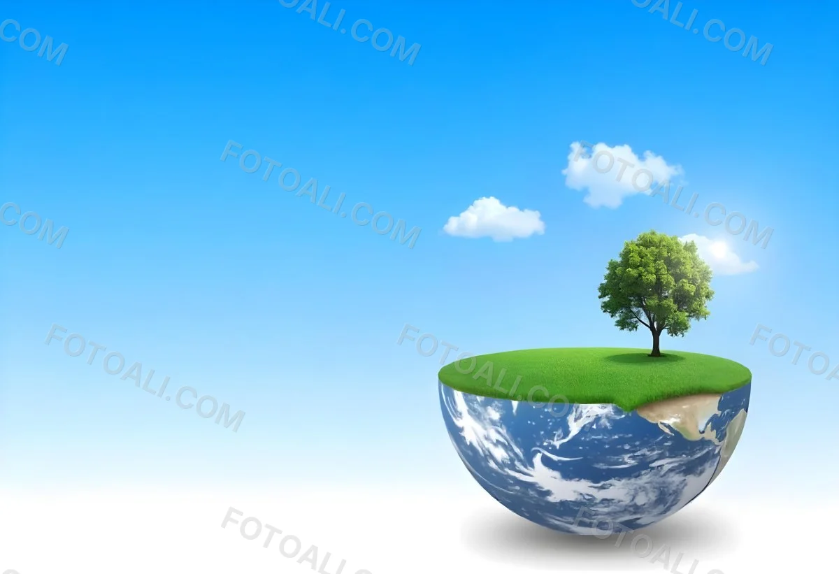 Half Earth With Green Grass And A Tree On Top Blue Sky With Some Clouds White Background 30 59b6