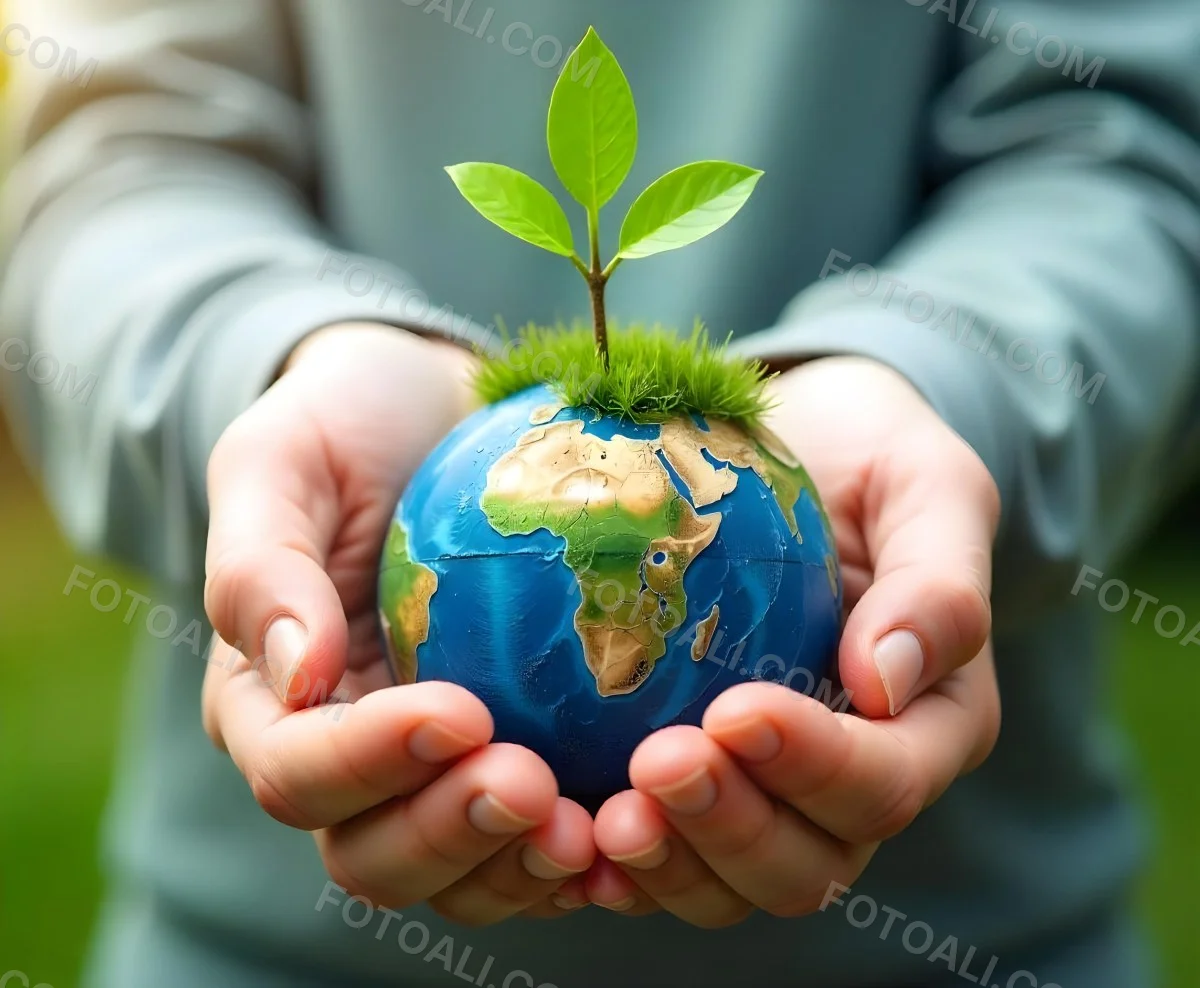 Hands Holding A Miniature Earth With A Tree Growing On Top A Patch Of Green Grass And A Cityscape In The Background 4 91b2