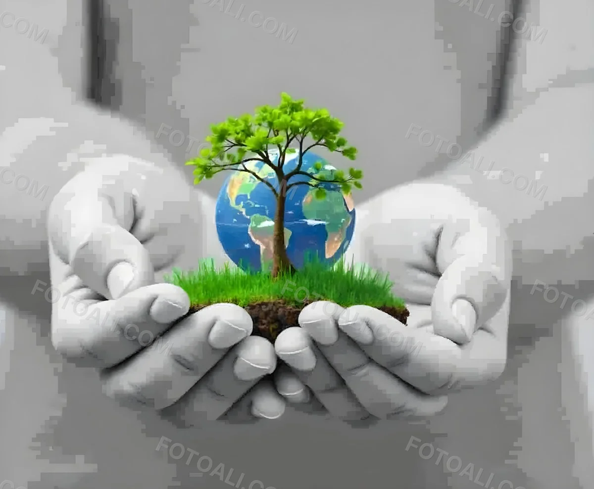 Hands Holding A Miniature Earth With A Tree Growing On Top A Patch Of Green Grass And A Cityscape In The Background 8 05b1