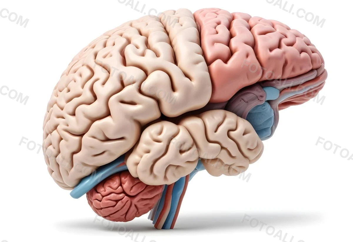 Human Brain With Gyri And Sulci Cerebellum Brainstem Anatomical Model Medical Illustration White Background Detailed Texture Educational Resource Scientific Visualization 10 D9a9