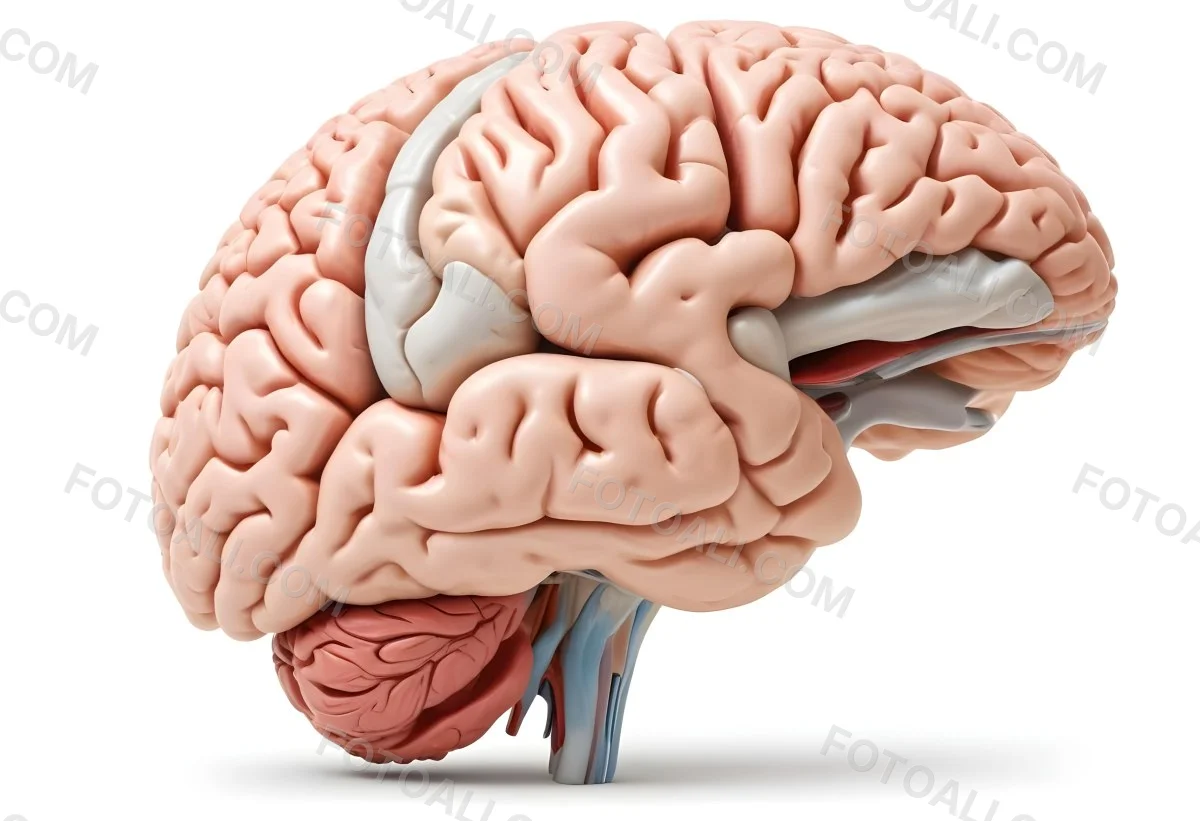 Human Brain With Gyri And Sulci Cerebellum Brainstem Anatomical Model Medical Illustration White Background Detailed Texture Educational Resource Scientific Visualization 13 0924