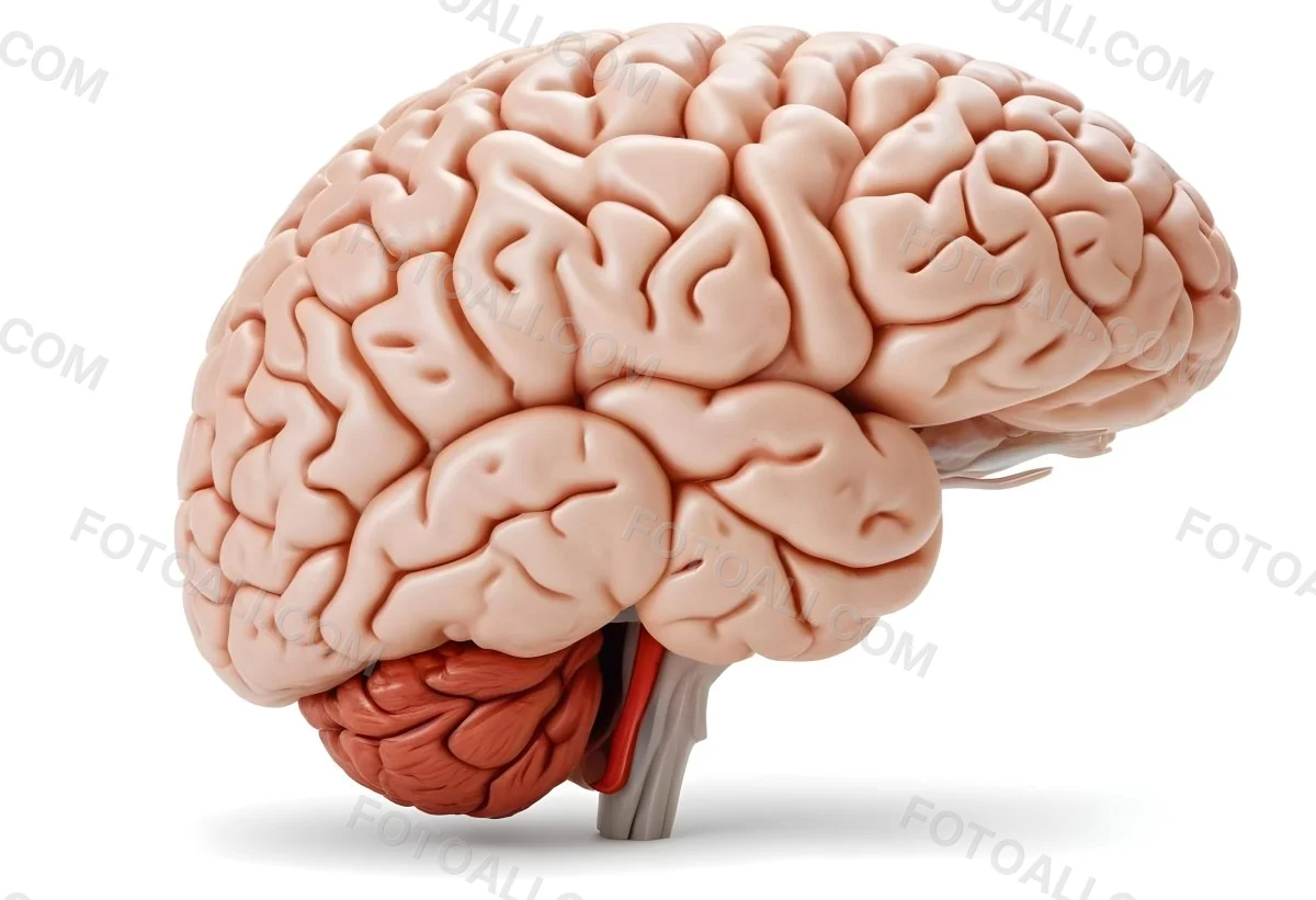 Human Brain With Gyri And Sulci Cerebellum Brainstem Anatomical Model Medical Illustration White Background Detailed Texture Educational Resource Scientific Visualization 14 C70c