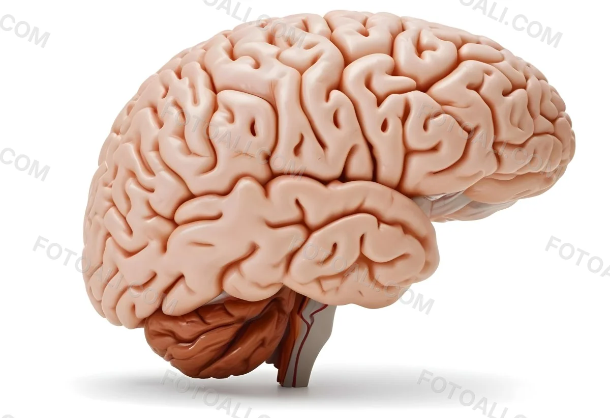 Human Brain With Gyri And Sulci Cerebellum Brainstem Anatomical Model Medical Illustration White Background Detailed Texture Educational Resource Scientific Visualization 15 D3a3
